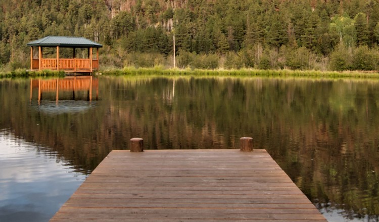 Dock view of private trout pond in Greer, AZ